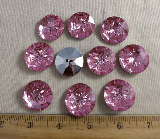 Button #SA2985 #2-Hole #26 #Pink #Round #Acrylic-Stone #10pc