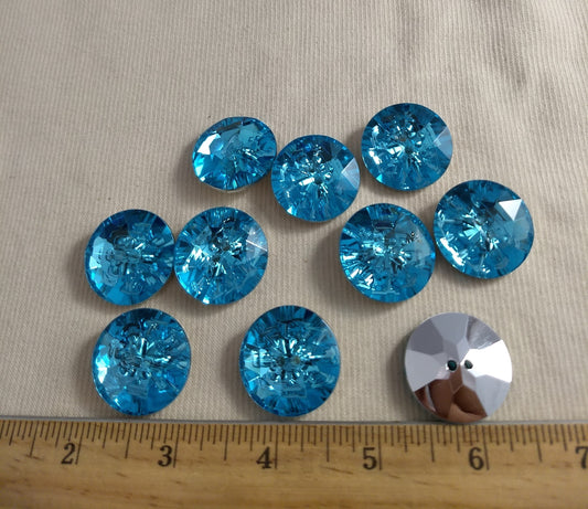 Button #SA2985 #2-Hole #25 #Aqua #Round #Acrylic-Stone #10pc