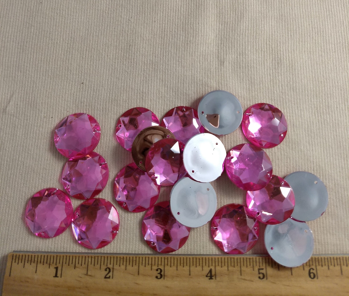 Button #XFFZ-D25M #2-Hole #27 #Pink #Round #Acrylic-Stone #20pc