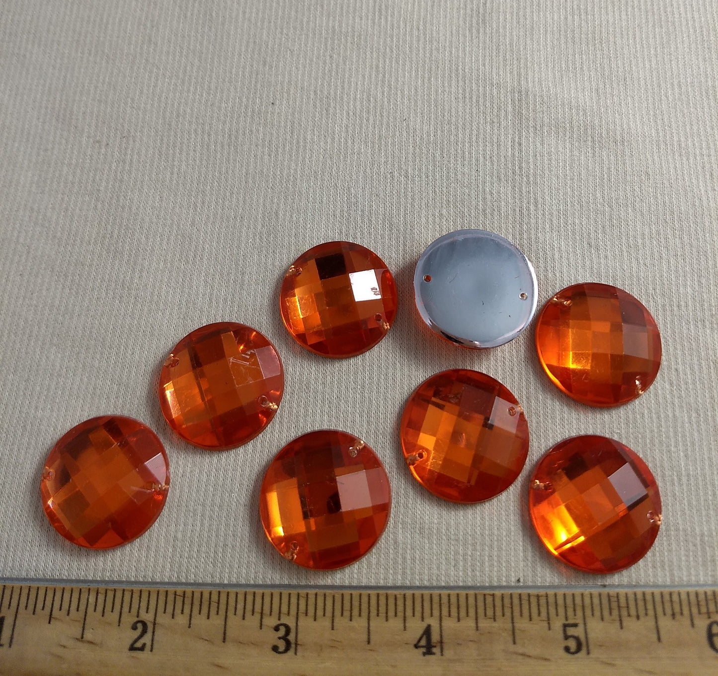 Bead #XFFZ-A25M #2-Hole #21 #Orange #Round #Acrylic-Stone #20pc