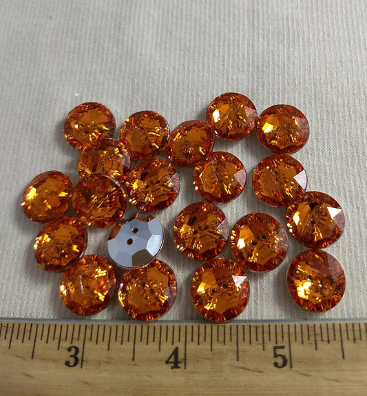 Button #SA2985 #2-Hole #Orange #Round #Acrylic-Stone #20pc