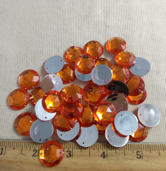 Bead XFFZ18 #2-Hole #16 #Orange #Round #Acrylic-Stone #40pc