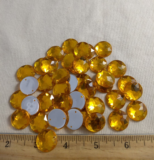 Bead XFFZ18 #2-Hole #39 #Yellow #Round #Acrylic-Stone #40pc