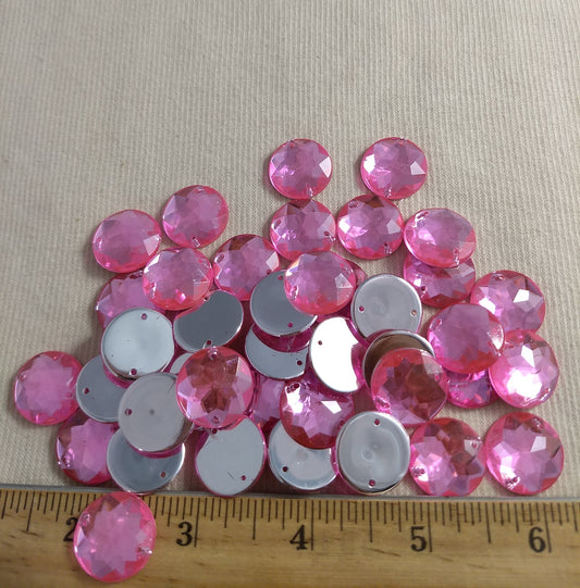 Bead XFFZ18 #2-Hole #18 #Pink #Round #Acrylic-Stone #40pc