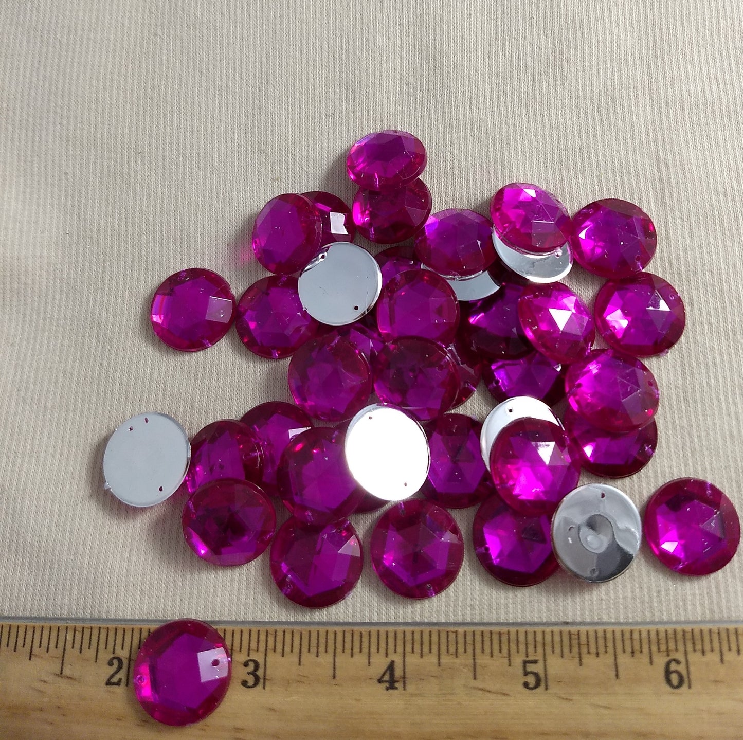 Bead XFFZ18 #2-Hole #12 #Pink #Round #Acrylic-Stone #40pc