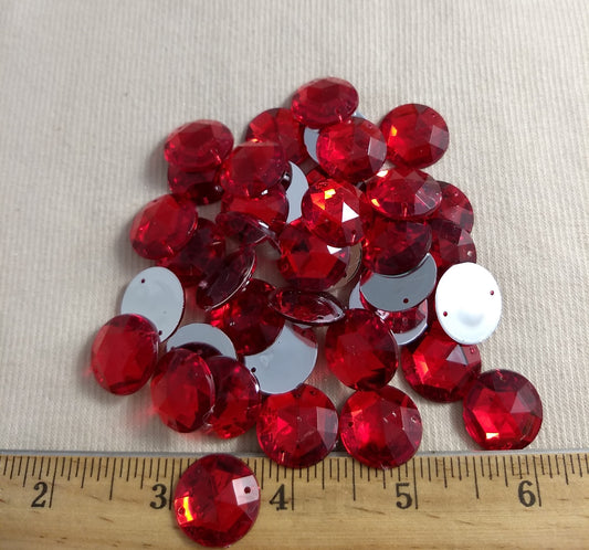 Bead XFFZ18 #2-Hole #6 #Red #Round #Acrylic-Stone #40pc