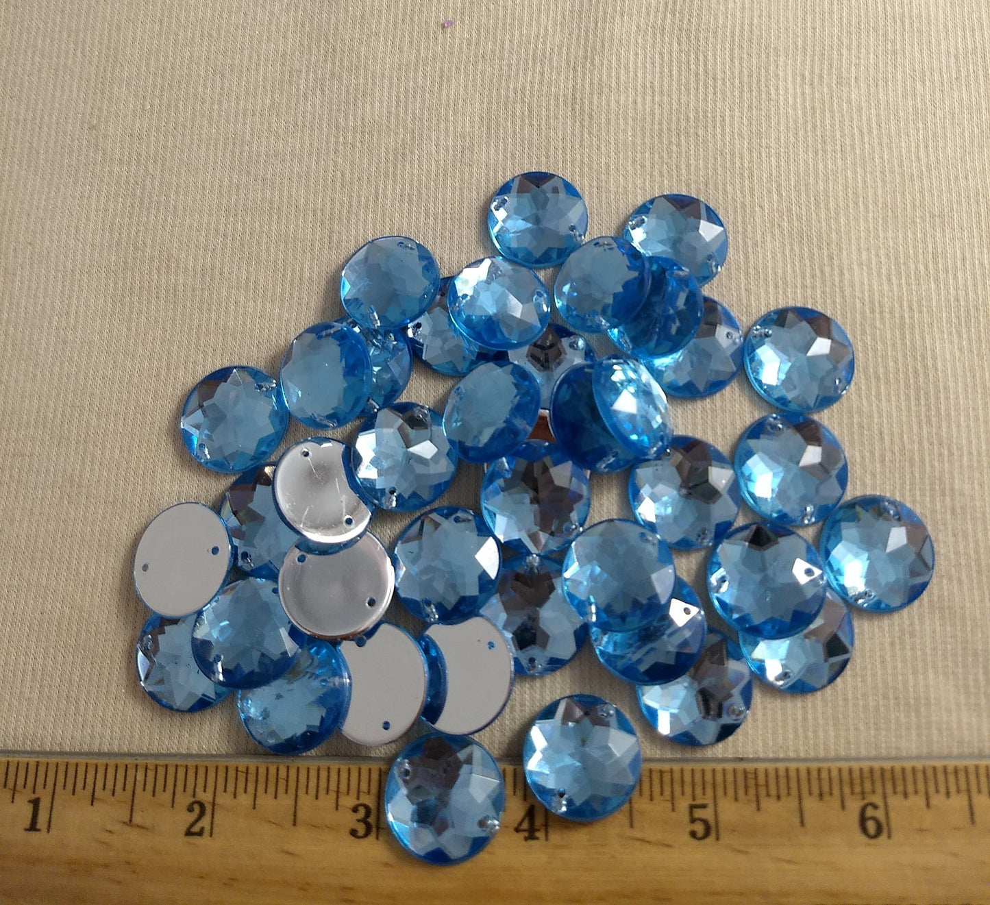 Bead XFFZ18 #2-Hole #24 #Blue #Round #Acrylic-Stone #40pc