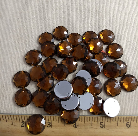 Bead XFFZ18 #2-Hole #36 #Brown #Round #Acrylic-Stone #40pc