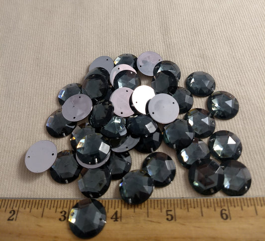 Bead XFFZ18 #2-Hole #30 #Grey #Round #Acrylic-Stone #40pc