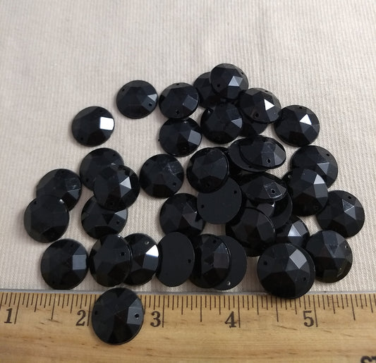 Bead XFFZ18 #2-Hole #19 #Black #Round #Acrylic-Stone #40pc