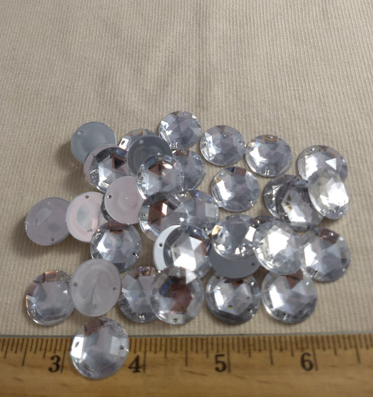 Bead XFFZ18 #2-Hole #Clear #Round #Acrylic-Stone #40pc