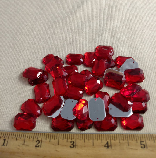 Button #XFFZ1318 #2-Hole #Red #Rectangle #Acrylic-Stone #40pc