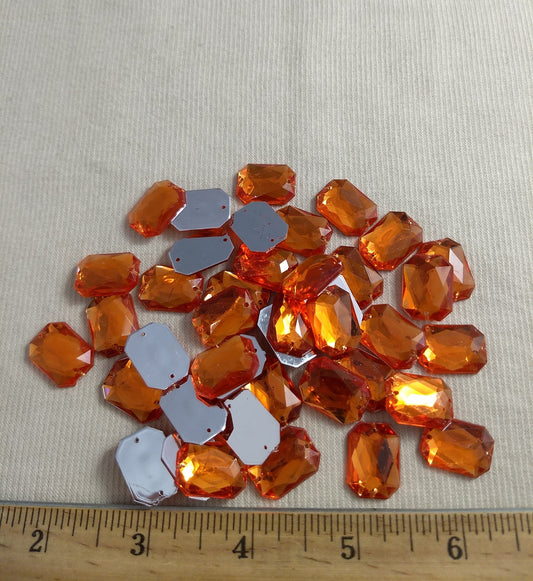 Button #XFFZ1318 #2-Hole #Orange #Rectangle #Acrylic-Stone #40pc