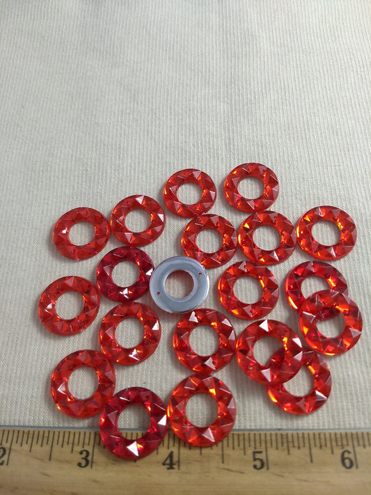 Bead #XFFZ22 #2-Hole #Red #Round #Acrylic-Stone #20pc