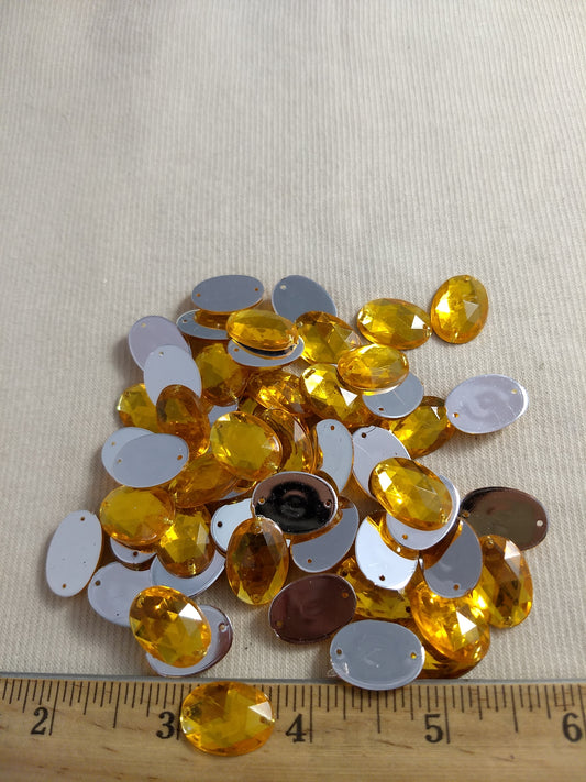 Bead #XFFZ1318 #2-Hole #39 #Yellow #Oval #Acrylic-Stone #60pc