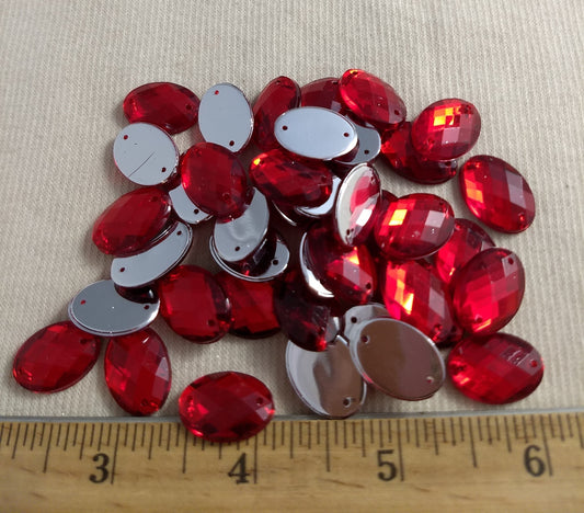 Bead #XFFZ1318 #2-Hole #Red #Oval #Acrylic-Stone #60pc