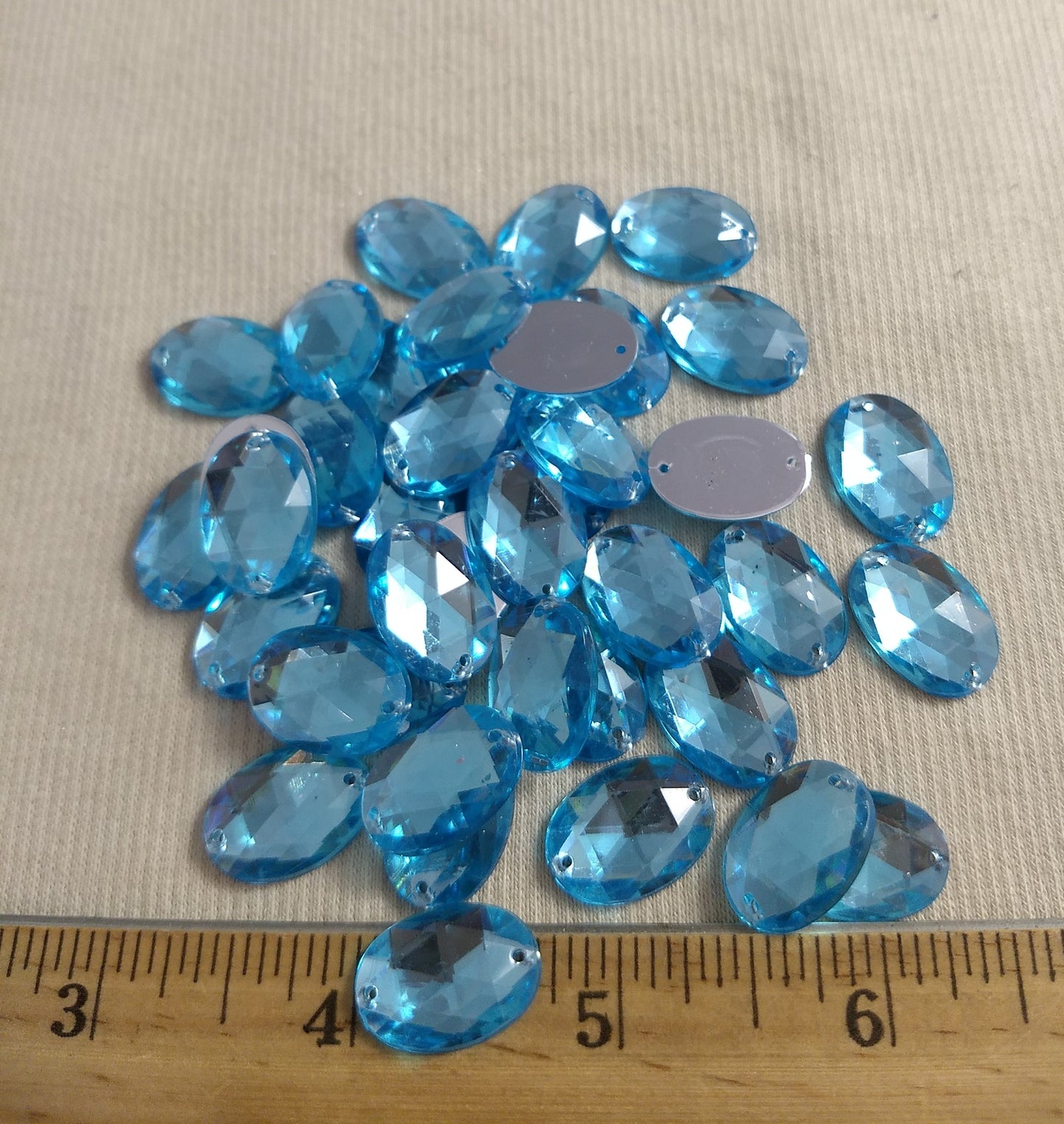 Bead #XFFZ1318 #2-Hole #24 #Blue #Oval #Acrylic-Stone #60pc