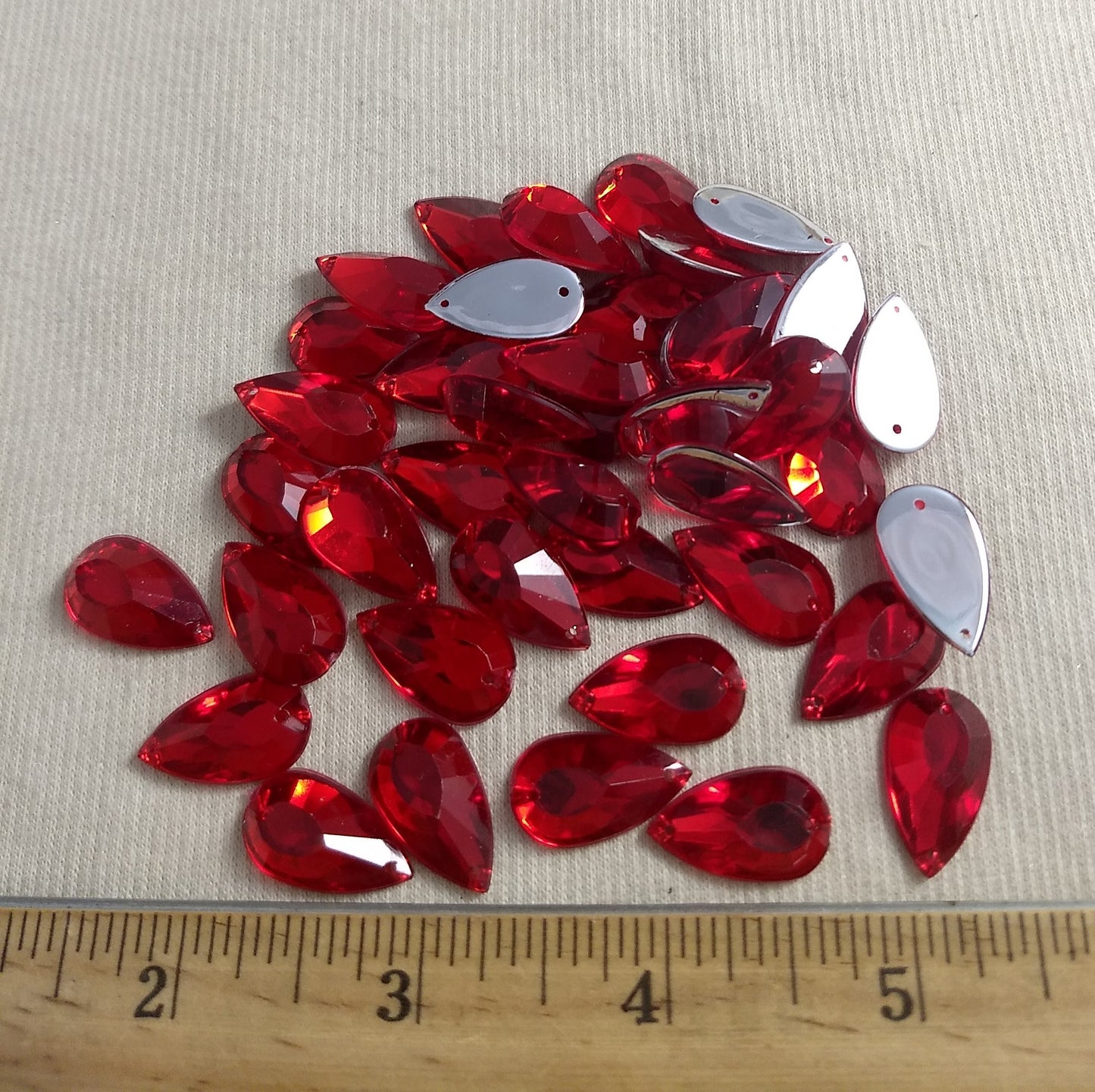 Bead #XFFZ2011 #2-Hole #Red #Tear-Drop #Acrylic-Stone #40pc