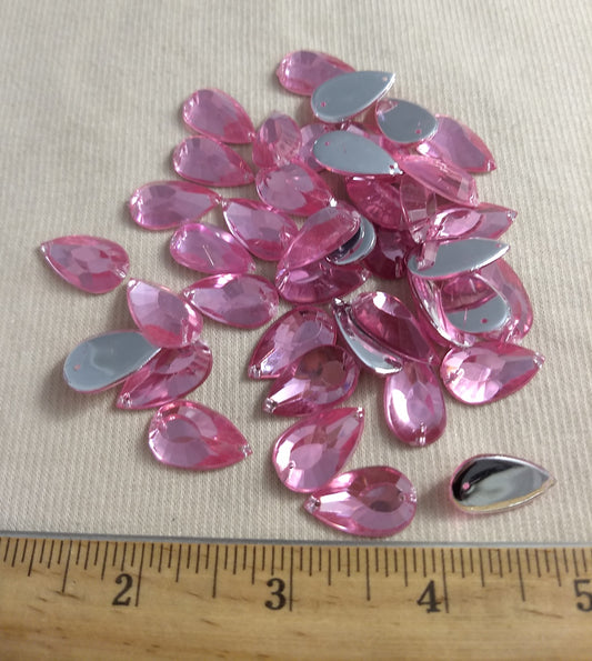 Bead XFFZ2011 #2-Hole #Pink #Tear-Drop #Acrylic-Stone #40pc