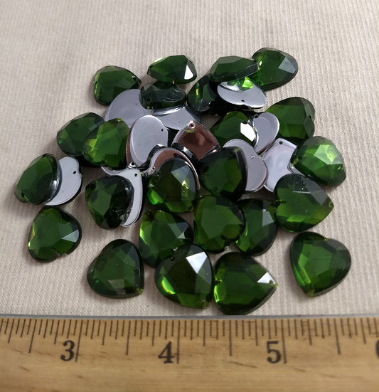 Bead #XFFZ1718 #2-Hole #Green #Heart #Acrylic-Stone #40pc