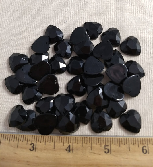 Bead #XFFZ1718 #2-Hole #19 #Black #Heart #Acrylic-Stone #40pc