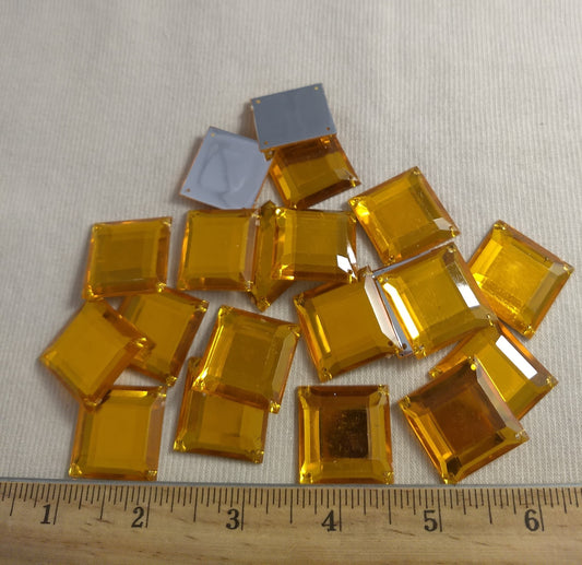 Bead #XFFZ25 #4-Hole #Yellow #Square #Acrylic-Stone #20pc