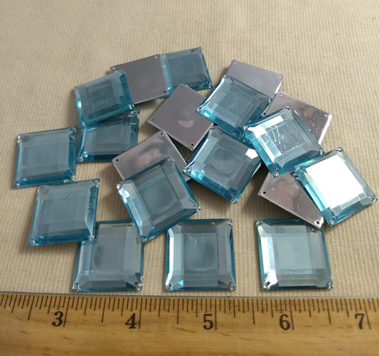 Bead #XFFZ25 #4-Hole #Blue #Square #Acrylic-Stone #20pc