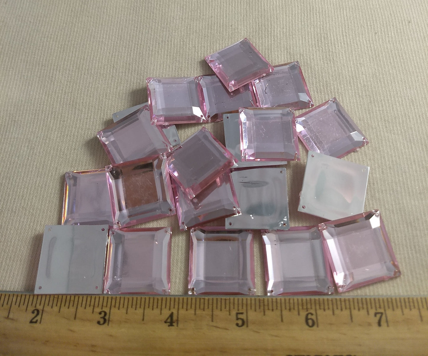 Bead #XFFZ25 #4-Hole #Pink #Square #Acrylic-Stone #20pc