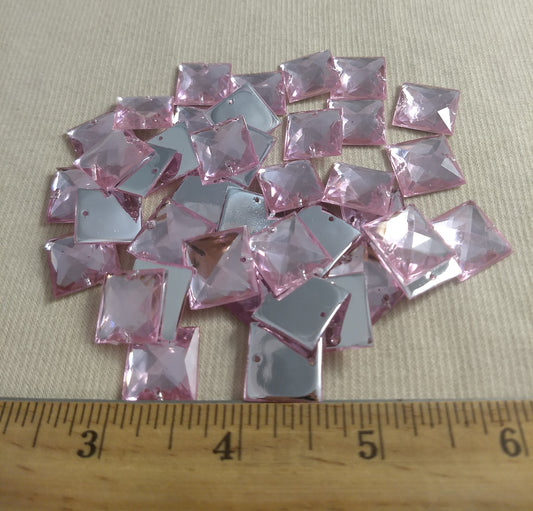 Bead #XFFZ13 #2-Hole #Pink #Square #Acrylic-Stone #40pc