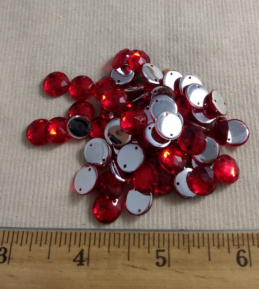 BEAD #XFFZ10 #2-Hole #Red #Round #Acrylic-Stone #100pc