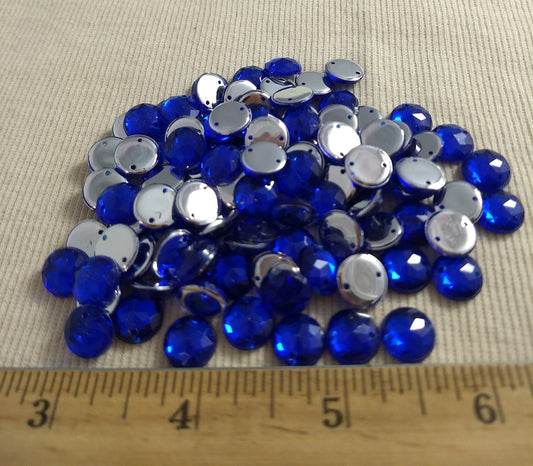 Bead XFFZ10 #2-Hole #1 #Blue #Round #Acrylic-Stone #100pc