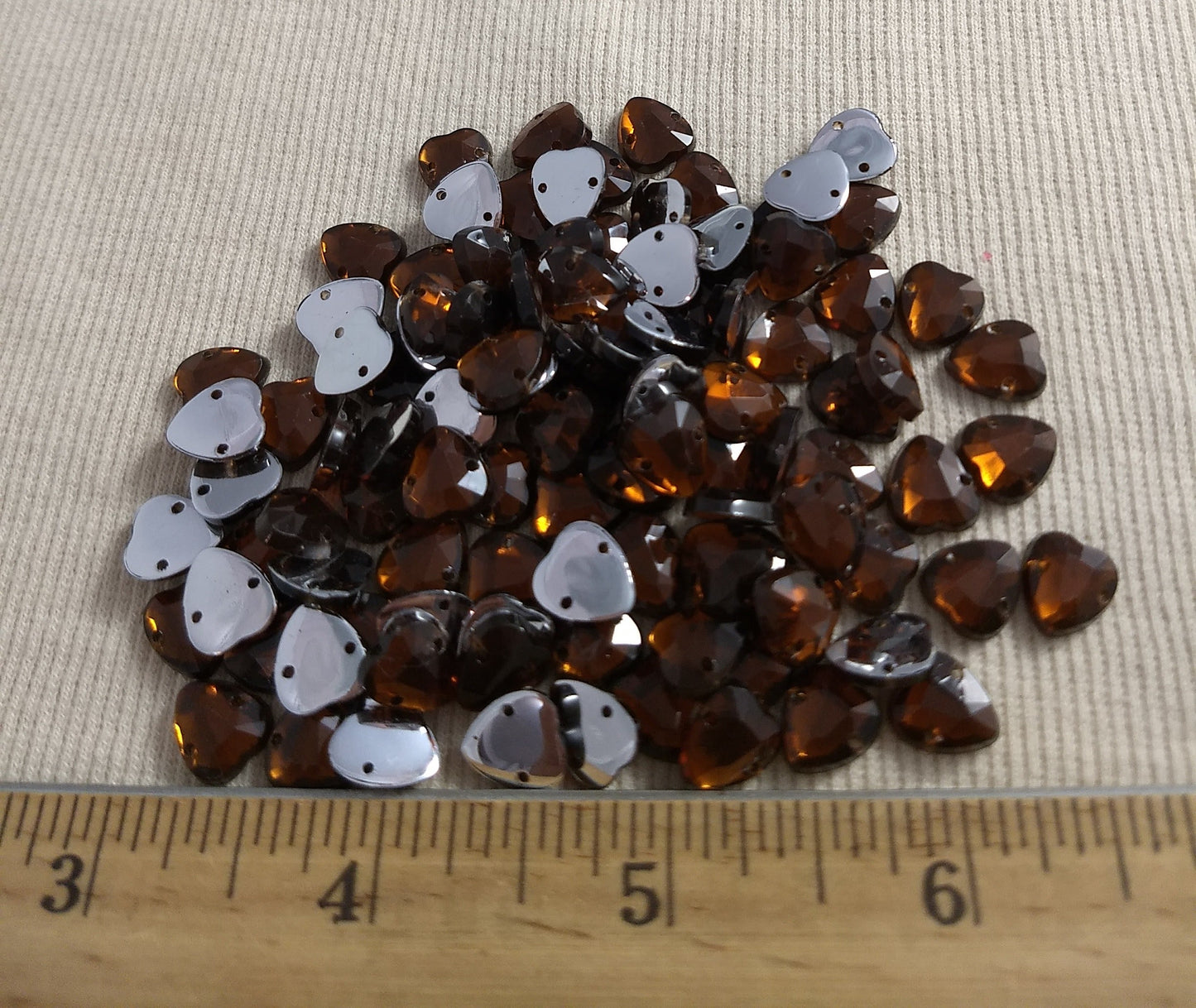 Bead XFFZ1011 #2-Hole #Brown #Heart #Acrylic-Stone #100pc