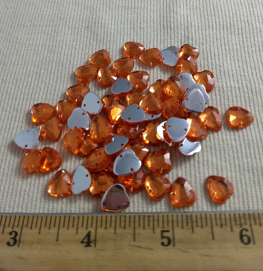 Bead XFFZ1011 #2-Hole #Orange #Heart #Acrylic-Stone #100pc