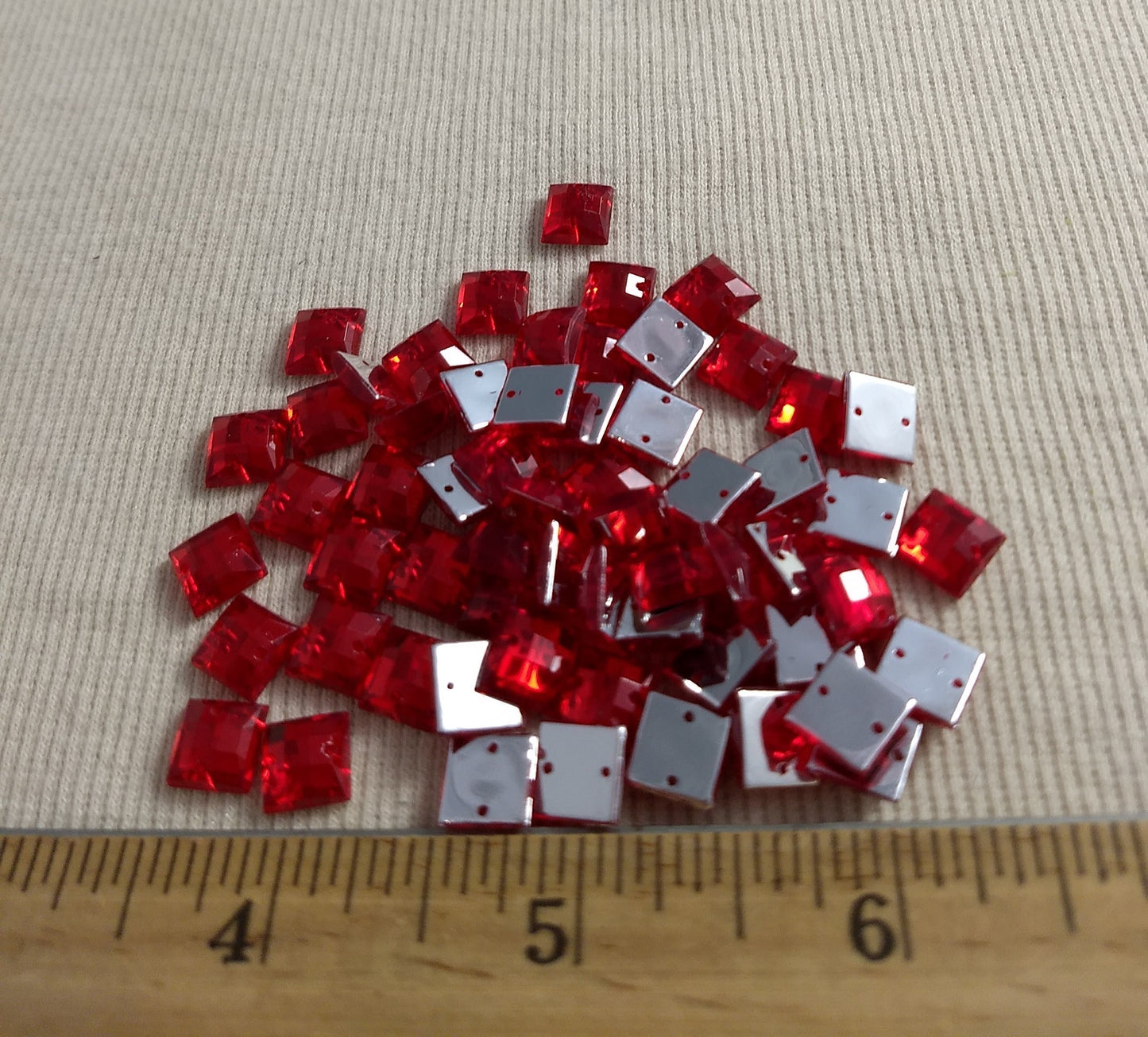 Bead XFFZ8 #2-Hole #Red #Square #Acrylic-Stone #60pc