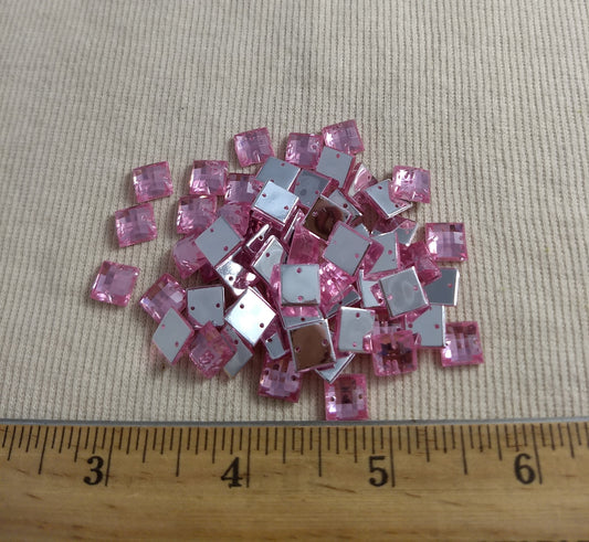 Bead XFFZ8 #2-Hole #Pink #Square #Acrylic-Stone #60pc