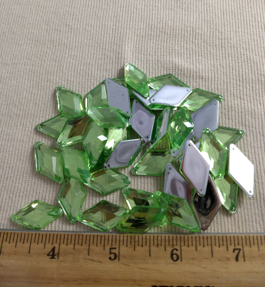 Bead #XFFZ1424 #2-Hole #Green #Triangle #Acrylic-Stone #40pc