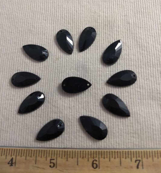 Bead #XFFZ2011 #2-Hole #Black #Tear-Drop #Acrylic-Stone #40pc