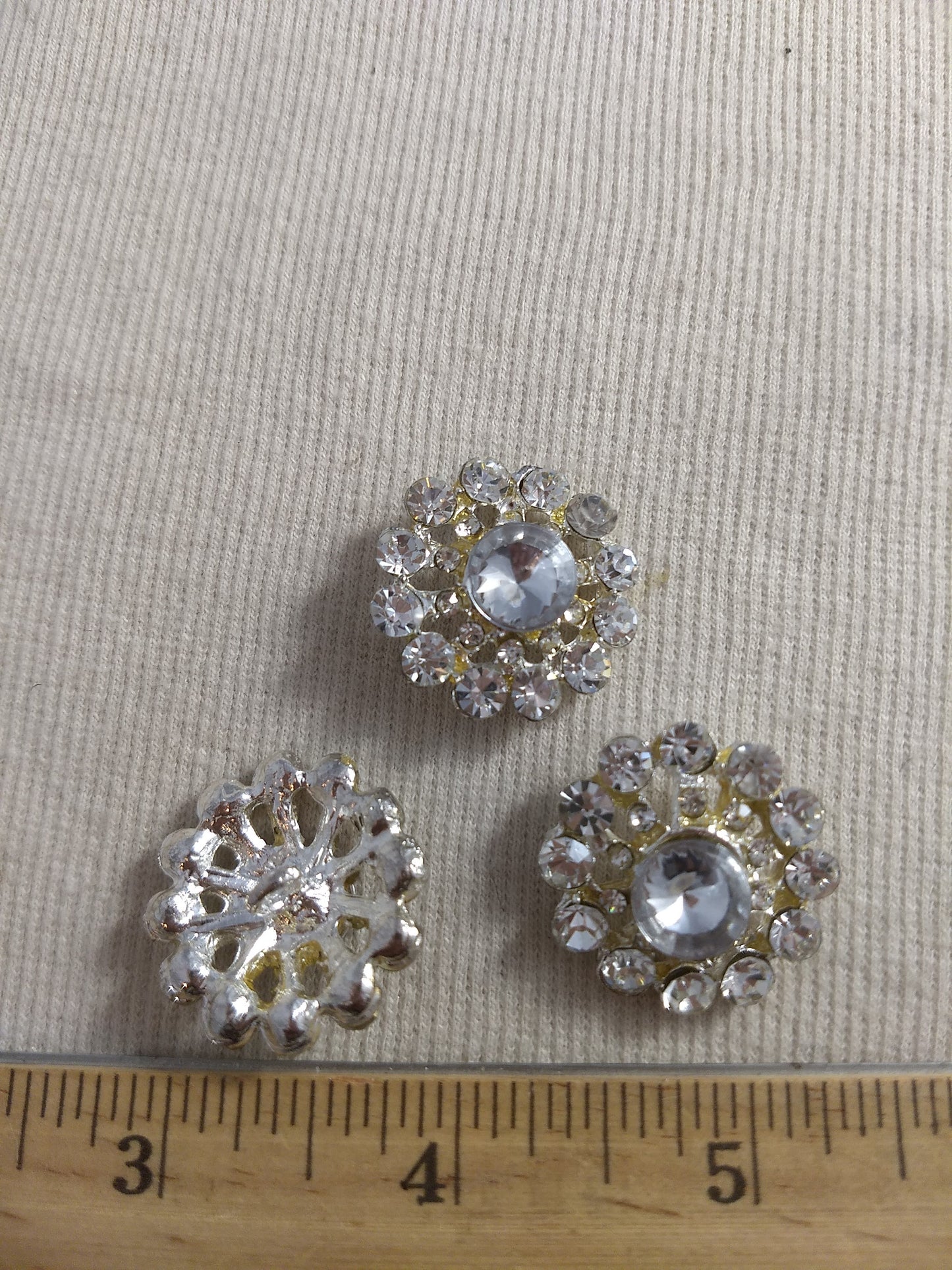 Button #XLFL-130401-1 #Silver #Shank #Rhinestone #Abs #2pc