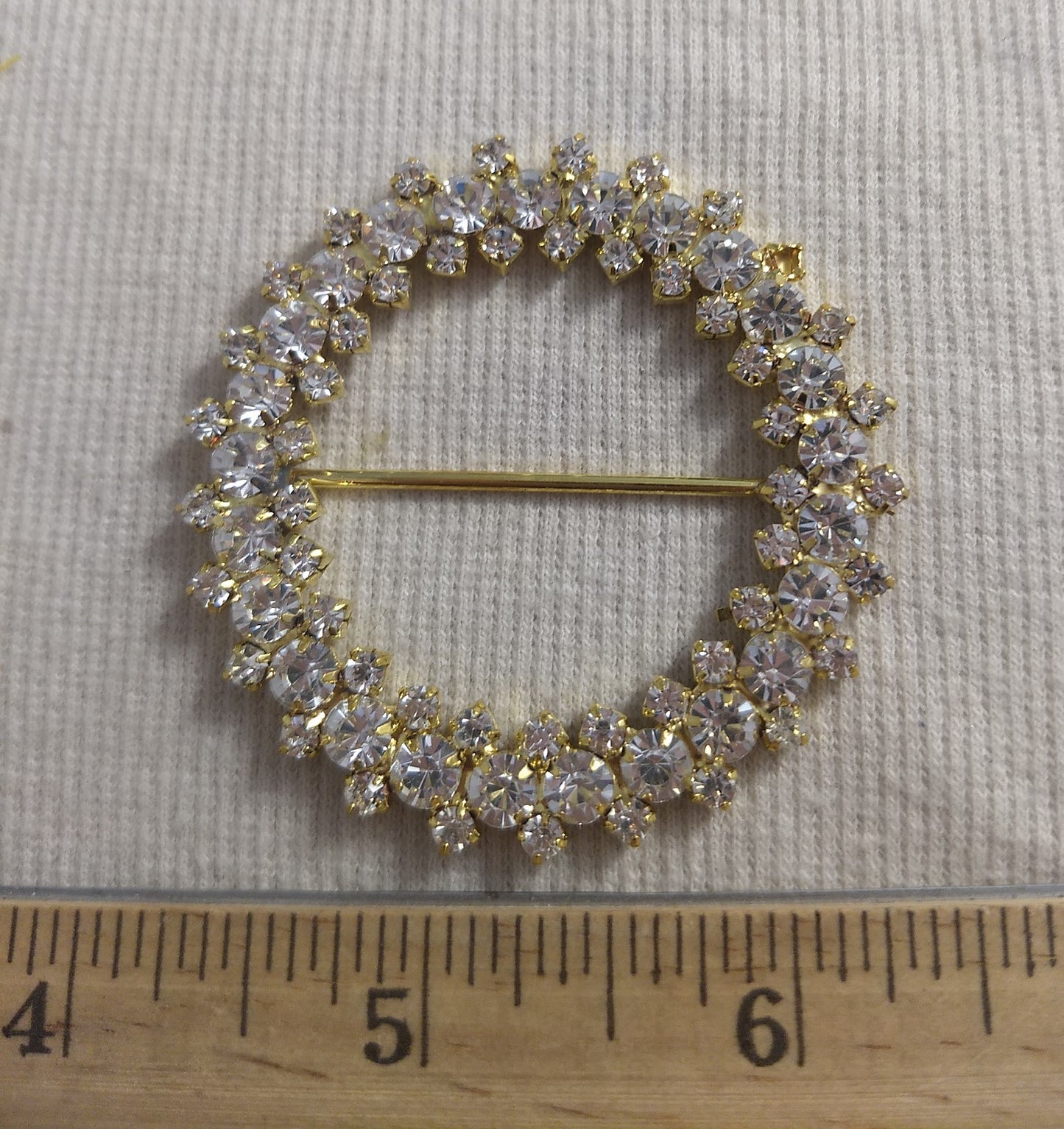 Buckle #3-Rows #Gold #Center-Bar #Rhinestone #1pc