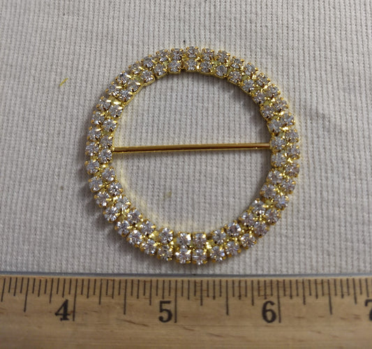 Buckle #HLWJ070611-1 #Gold #Center-Bar #Round #Rhinestone #1pc