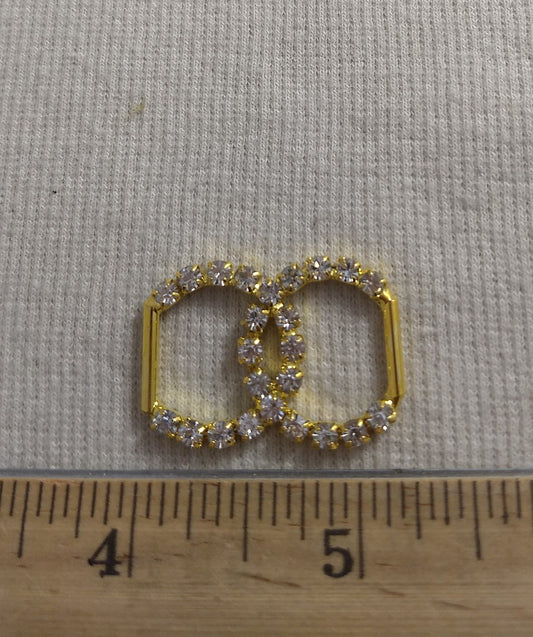 Buckle #080909-SM #Gold #Double-D-Ring #Rhinestone #1pc