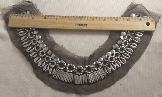 Applique #BLG-AZ-900 #Silver #Mesh #Neckline #Bead #1pc