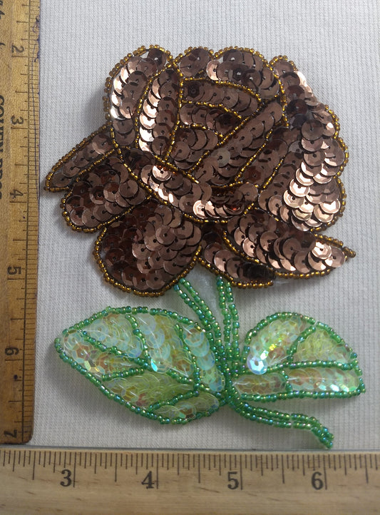 Applique #BLG-DC-14 #Brown #Sequin #Flower #Patch #1pc