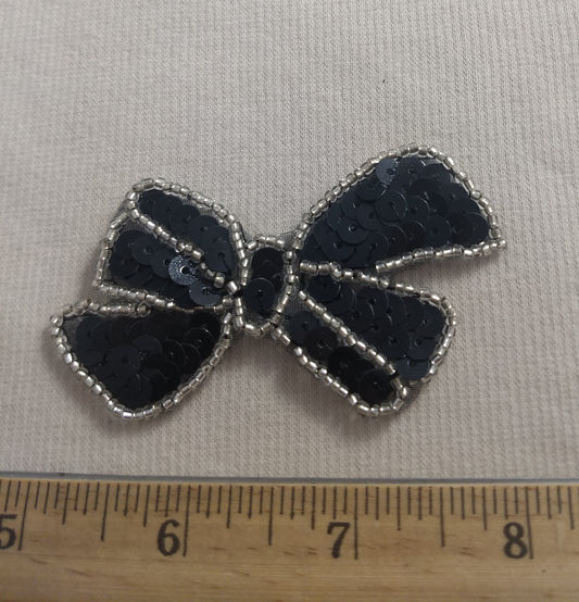 Applique #BJ709 #Black #Bow #Sequin #Bead #1pc