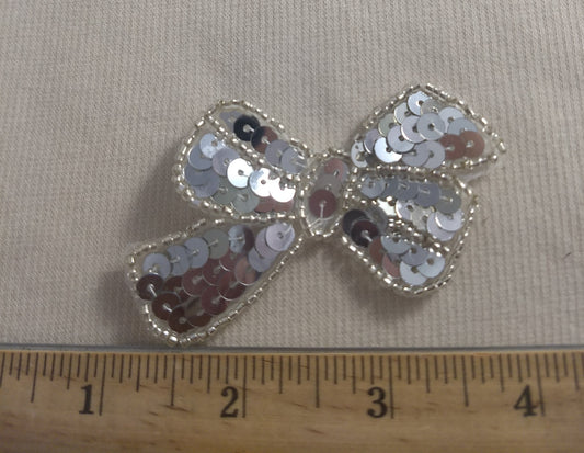 Applique #BJ709 #Silver #Bow #Sequin #Bead #1pc