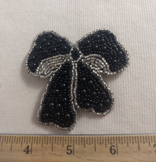 Applique #BJ712 #Black #Bow #Sequin #Bead #1pc