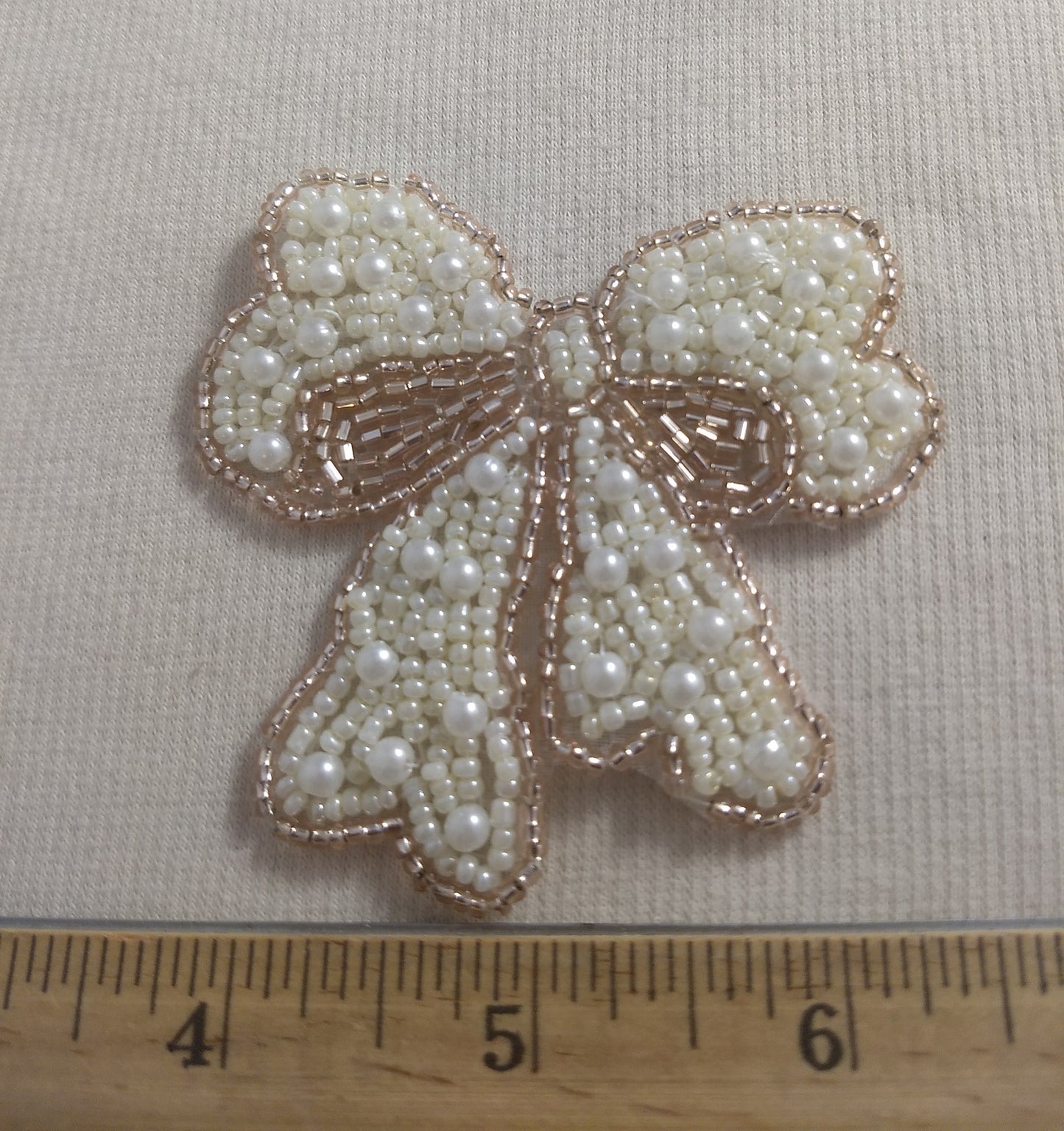 Applique #BJ712 #Cream #Bow #Sequin #Bead #1pc