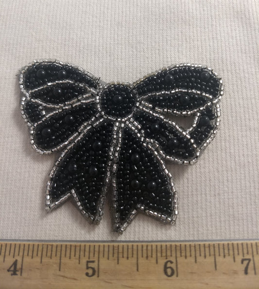 Applique #BJ709-1  #Black #Bow #Sequin #Bead #1pc