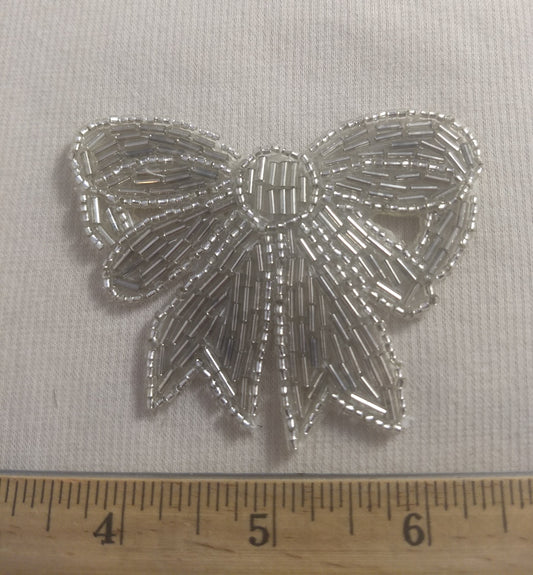 Applique #BJ709-2 #Silver #Bow #Sequin #Bead #1pc