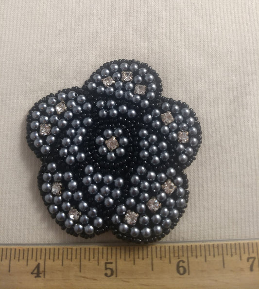 Applique #BJ750 #Grey #Flower #Rhinestone #Bead #1pc